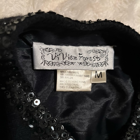 VIVIEN FOREST BLACK BEAD & SEQUIN CARDIGAN EMBELLISHED LINED SZ MEDIUM SO SOFT!! - Picture 3 of 8